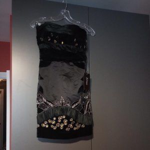 Black Velvet and Jeweled Jovani Strapless Dress, Size 2